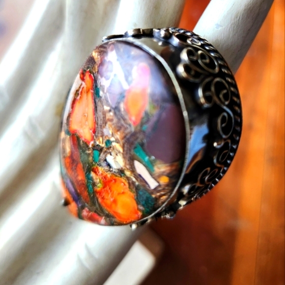 Multicolor Gemstone Statement Ring - Adjustable Modern Ring - Only one available - Picture 5 of 15